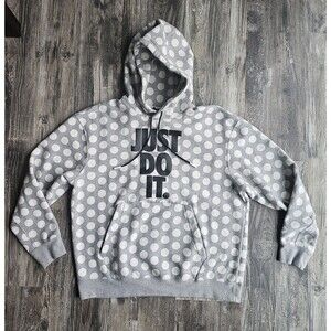 Nike Sportswear JDI Pullover Hoodie Polka Dot Gray White BV5529-063 Sz L
